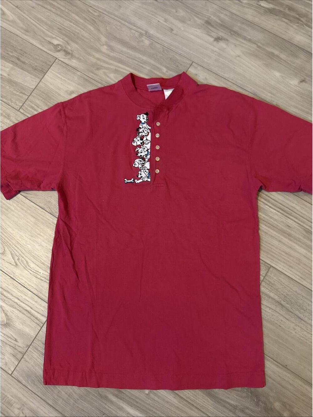 101 Dalmatians Vintage Embroidered Button Henley Disney Store Shirt Sz L